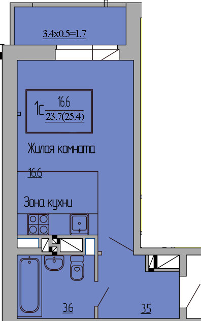 Продам студию 25.4 кв. м.